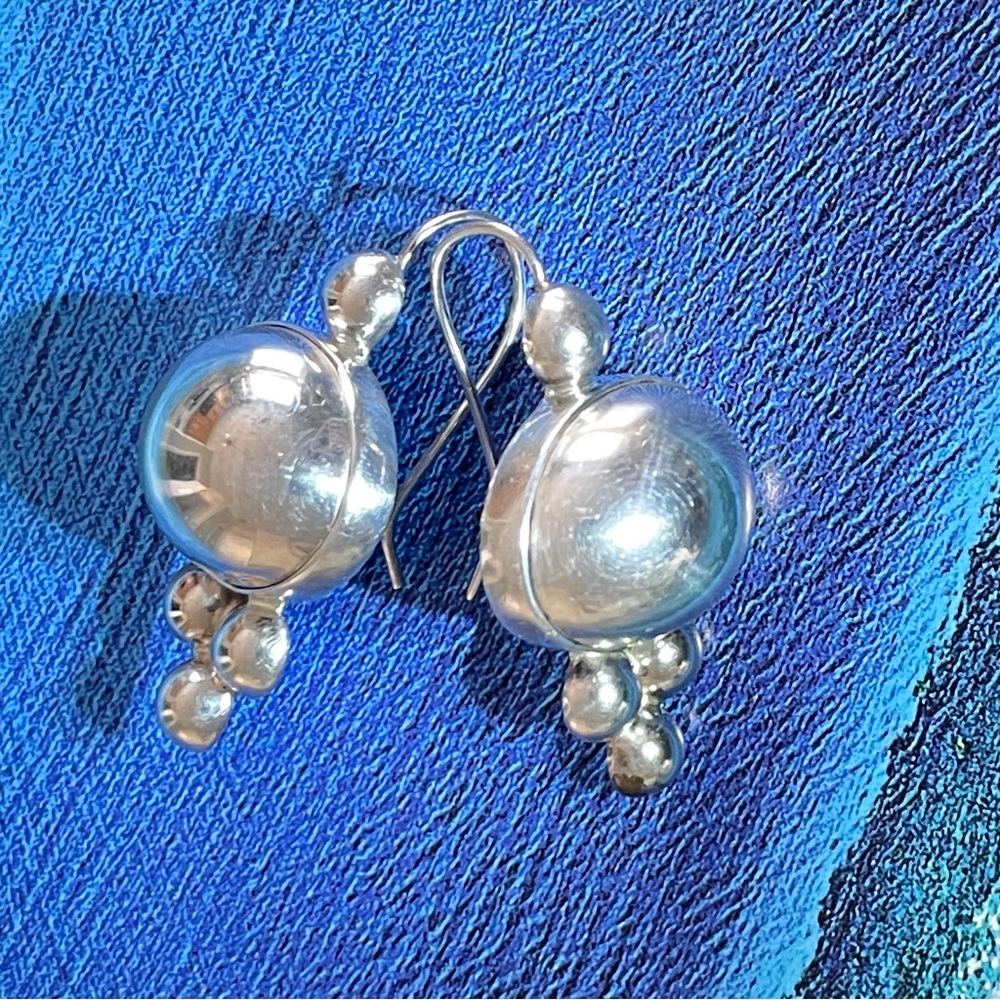 925 STERLING SILVER MEXICO DOME OVAL EARRINGS PUFFY ORB DANGLE DROP BEADED STUD